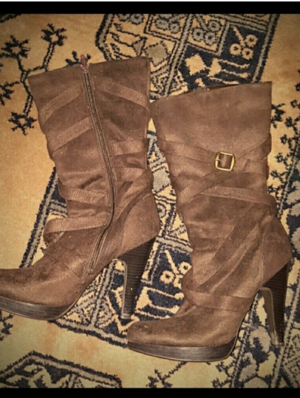Charlotte Russe Brown Suede Heeled Mid-Calf Boots
